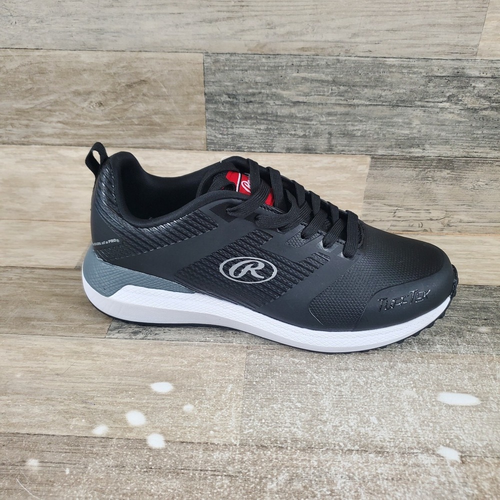 Rawlings League Turf Mens Shoes 8 D Black White Leather Lace-Up Baseball Cleats